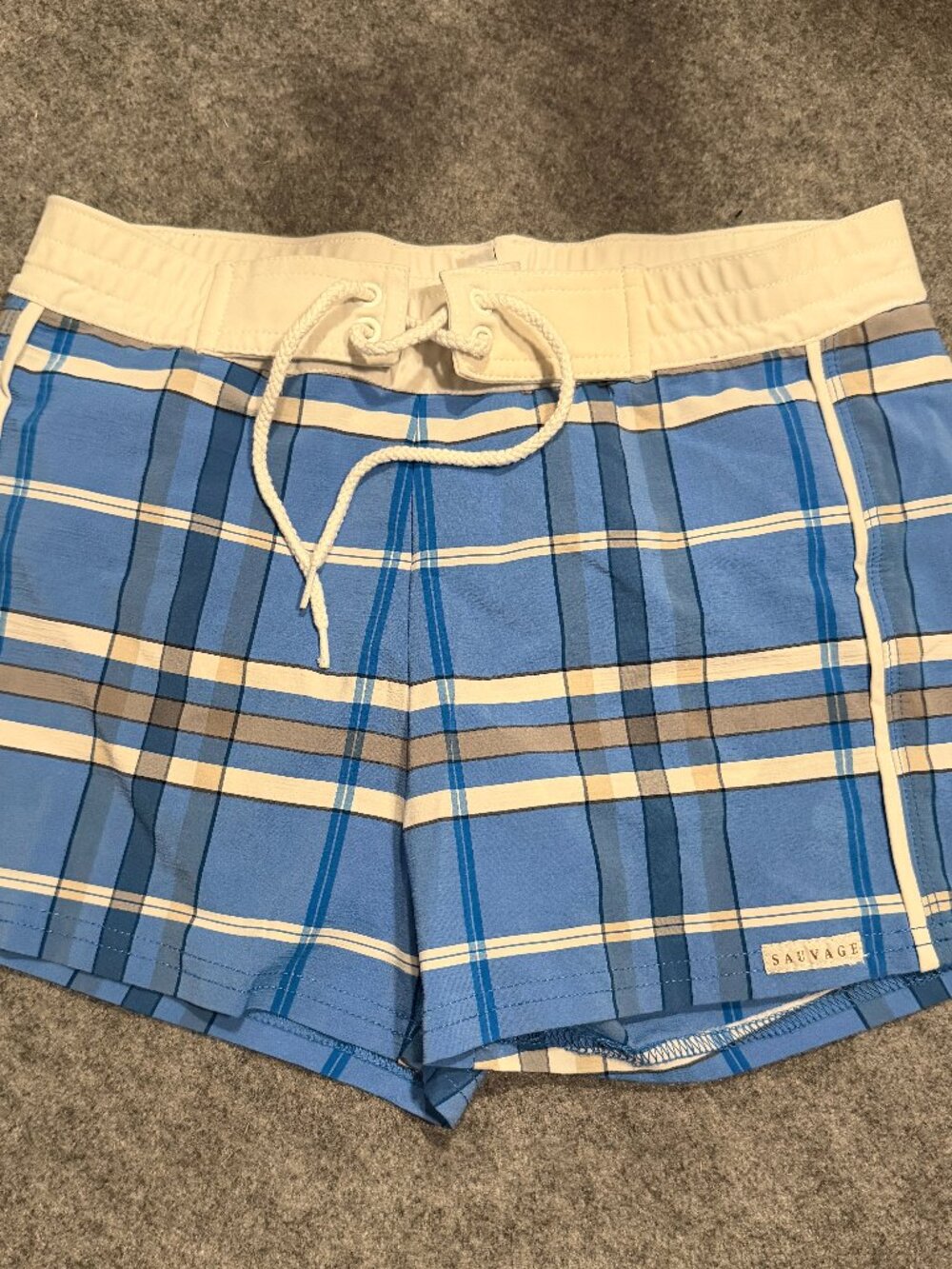 Sauvage Swim Trunks Blue Plaid Size Small 9/10 Condition